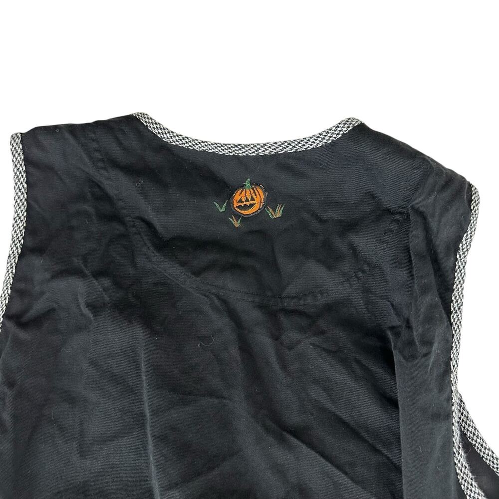 Vintage Womens Vest Size 1X Black Halloween Pumpkins Ghost Cat Witch Embroidered - Picture 10 of 12